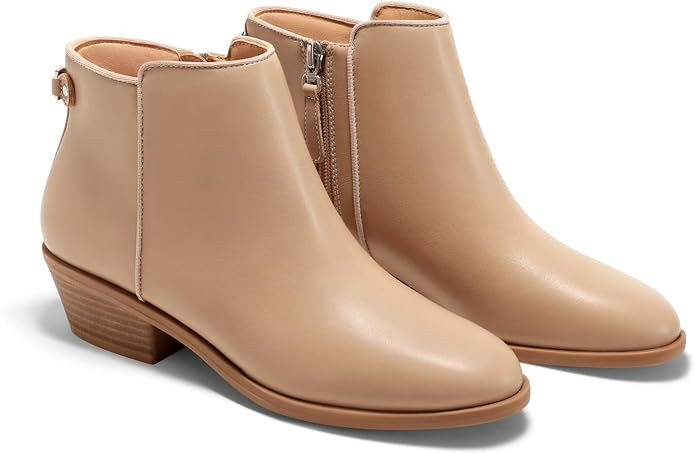 Coutgo Womens Ankle Boots Chunky Low Heel Side Zipper Fall Dress Booties | Amazon (US)