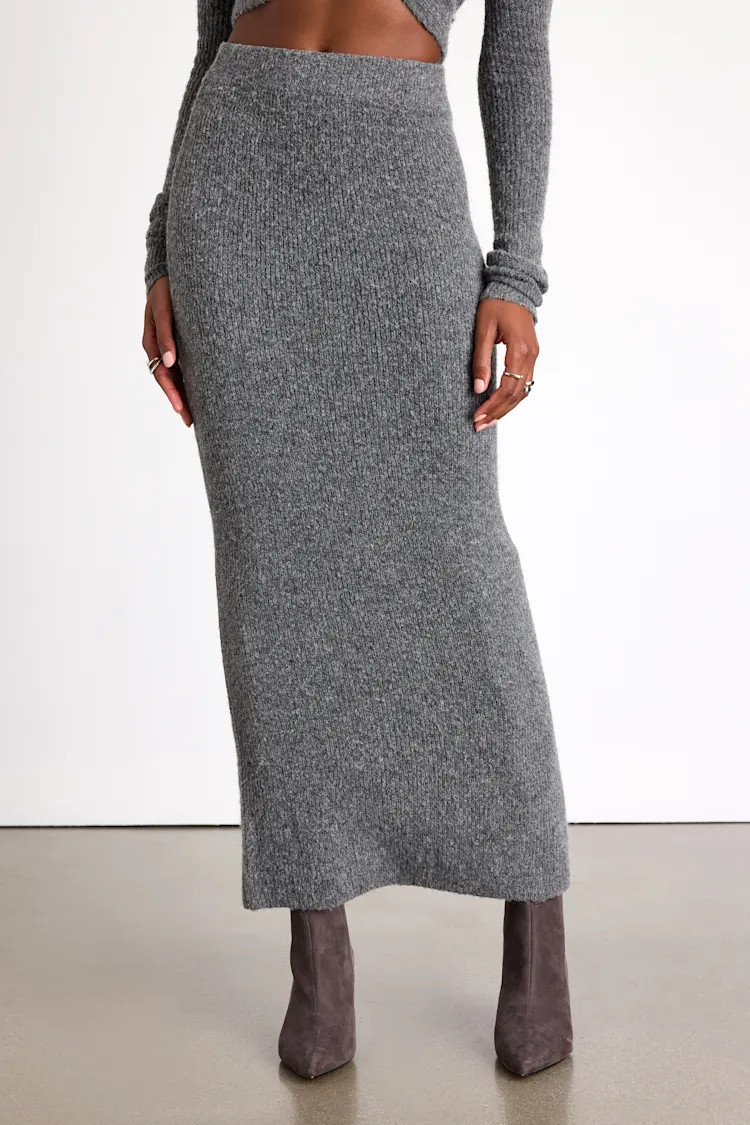 Alfina Grey Knit High-Rise Maxi Skirt | Lulus
