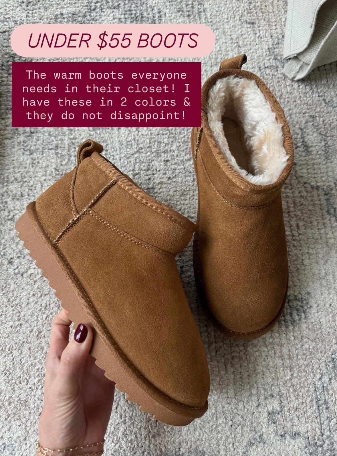 These warm boots are a must-have for winter! They are a lookalike to a brand we all know and love but a much lower price point! So cozy & keep your feet so warm!

Loverly Grey, Amazon, winter boots, Ugg lookalike, warm boots, fuzzy boots 

#LTKSeasonal #LTKFindsUnder100