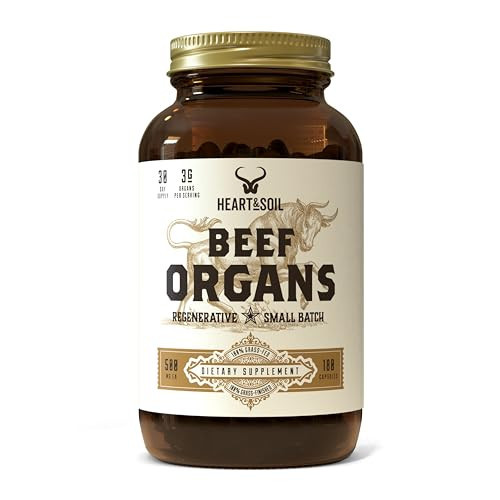 HEART & SOIL – 3000mg Grass-Fed Beef Organ Supplement for Women & Men with Liver, Heart, Kidney, Pancreas & Spleen for Full-Body Nutrition & Energy – Non-GMO, Allergen-Free – 180 Capsules | Amazon (US)
