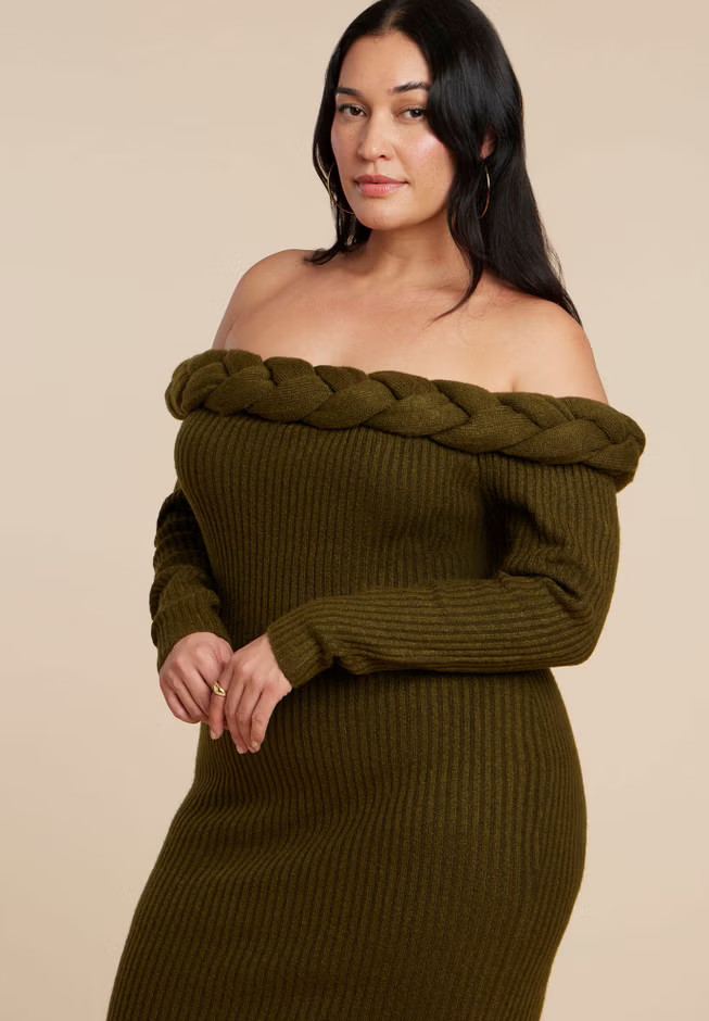 Cableknit Off Shoulder Maxi Dress | Eloquii