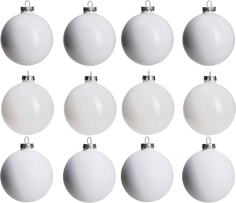 White Glass Christmas Ornaments for Tree, Matte, Shiny, Clear Ball Ornaments, 12 Pcs Ivory Xmas B... | Amazon (US)