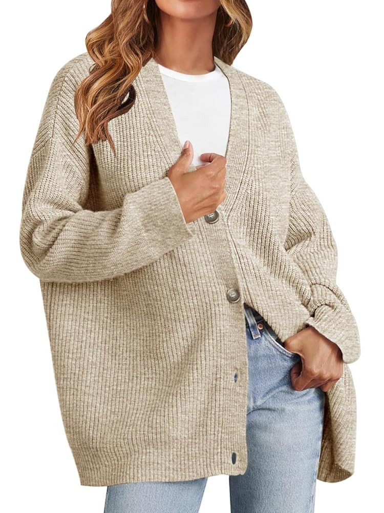 MEROKEETY Women's Cardigan Sweaters 2025 Fall Open Front Oversized Button V Neck Loose Soft Knit ... | Amazon (US)