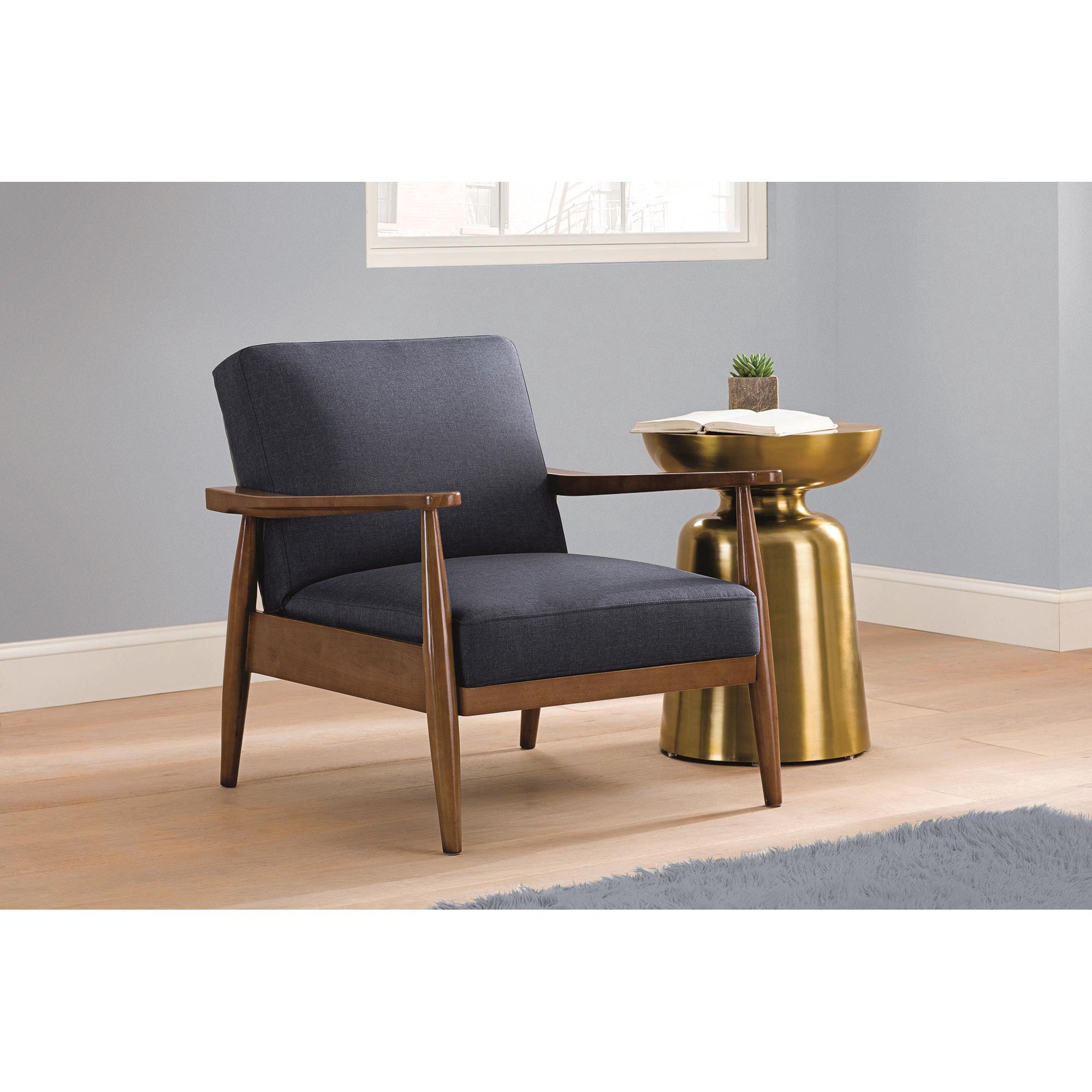 Better Homes and Gardens Mid-Century Upholstered Wood Accent Chair - Blue Linen | Walmart (US)