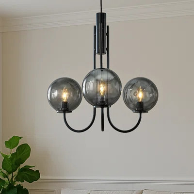 Modern Glam 3-light 25'' Bubble Chandelier With Smoked Hand-blown Glass Globes, Black Sputnik Design For Dining Room Or Living Room | Wayfair North America