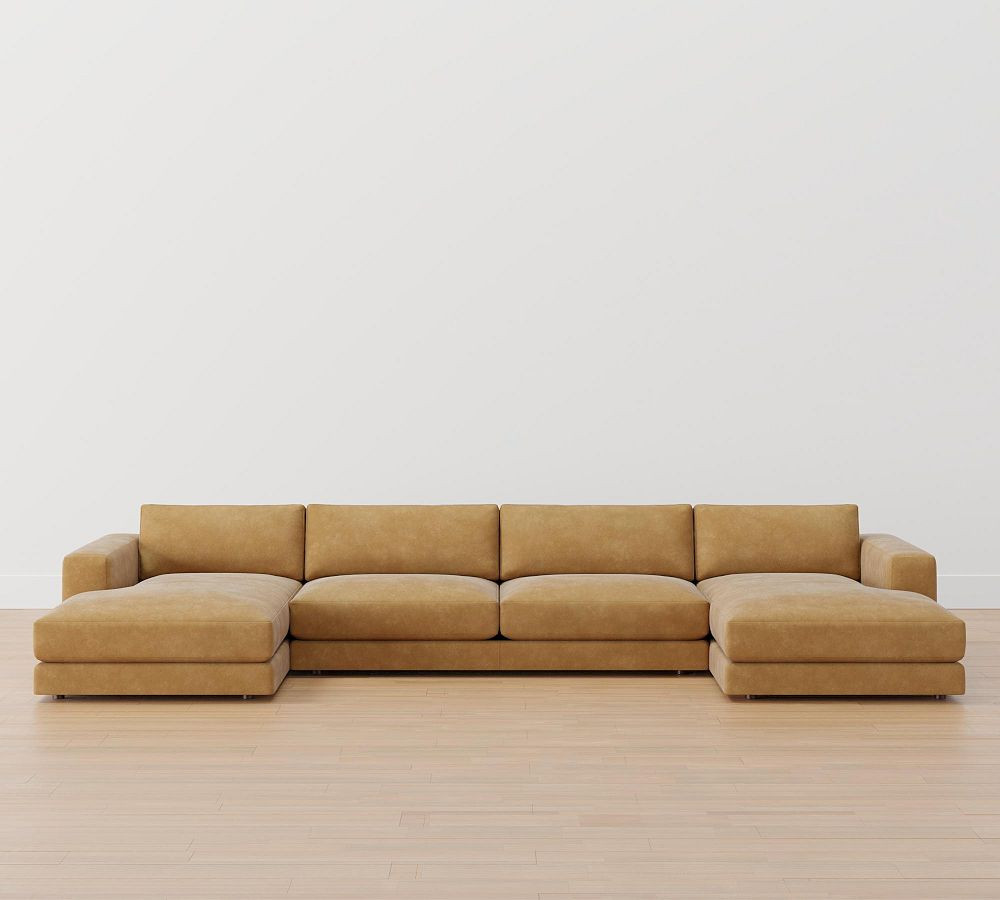 Carmel Lounge Square Arm Leather U-Shaped Chaise Sectional | Pottery Barn (US)