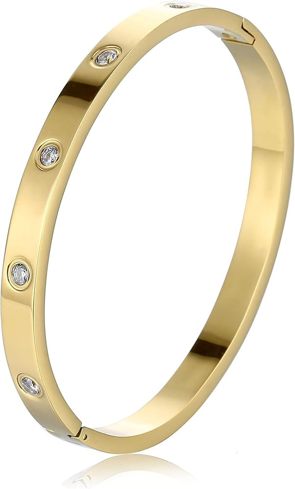 Pulsera de acero inoxidable para mujer, pulsera de cristal con cubo, bisagra de circón, joyería... | Amazon (US)