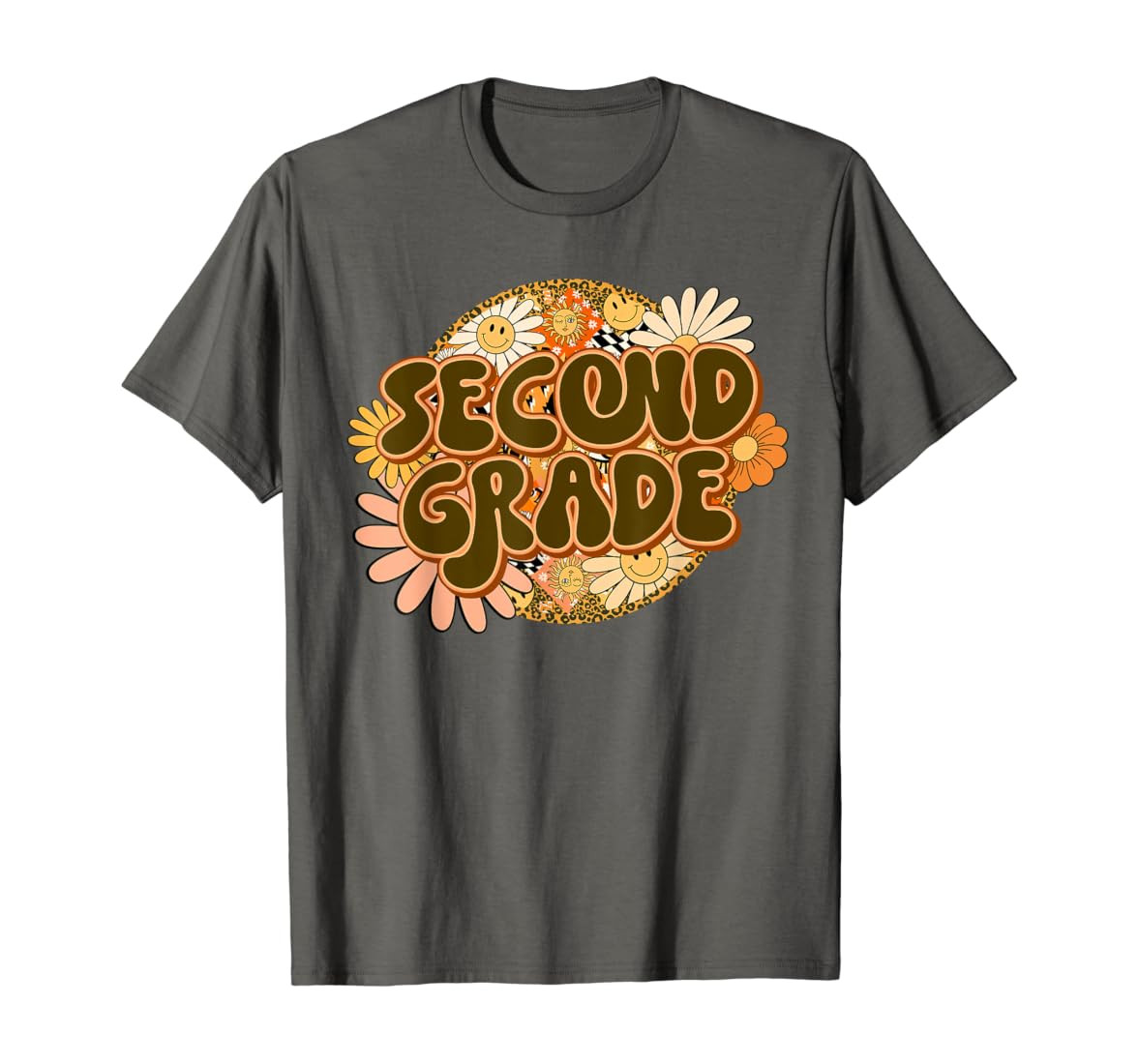 Second Grade Teachers 2nd Grade Leopard Retro Groovy Flowers T-Shirt | Amazon (US)