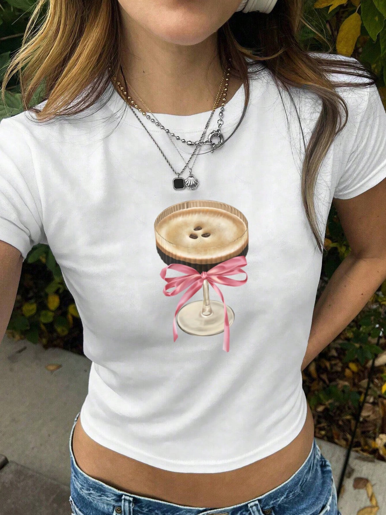 SHEIN EZwear Women Cropped Tight-Fitting Round Neck T-Shirt With Bra Print | SHEIN USA | SHEIN