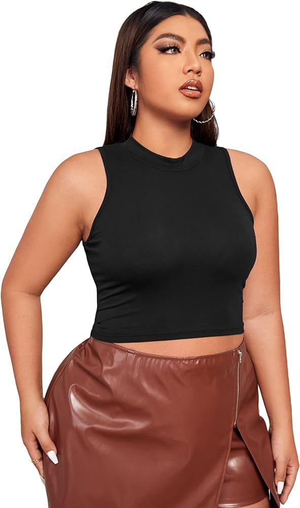 Floerns Women's Plus Size Sleeveless Ribbed Knit Solid Crop Tank Top | Amazon (US)