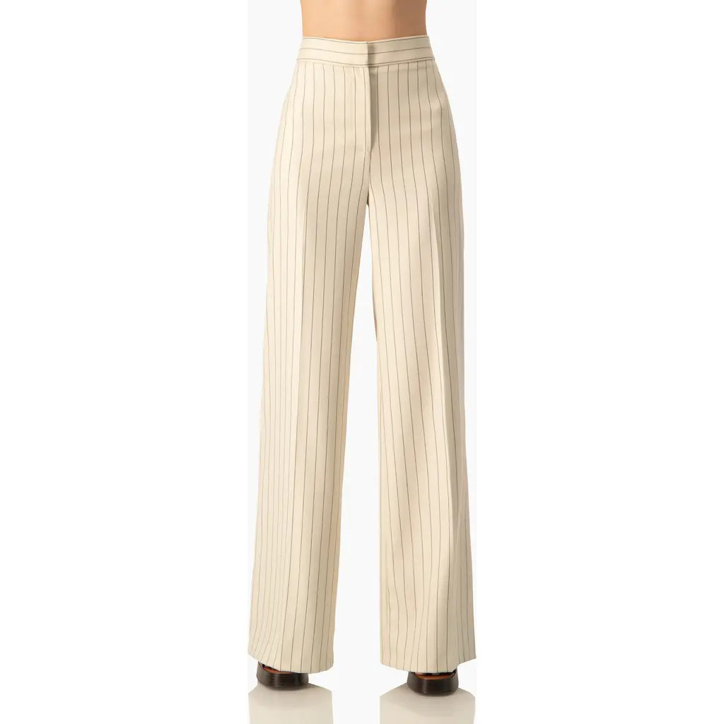 IVONNE Pinstripe Wide-Leg, High-Waist Tailored Pants in Beige at Nordstrom, Size 4 | Nordstrom