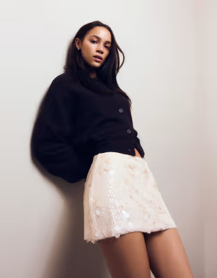 Bershka Sequin mini skirt in white | ASOS (Global)