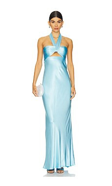 Shona Joy La Lune Ruched Halter Maxi Dress in Iceberg Blue from Revolve.com | Revolve Clothing (Global)