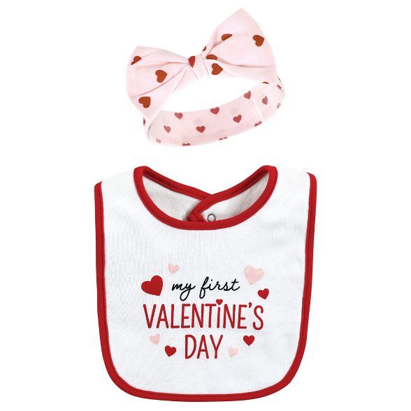 Hudson Baby Infant Girl Cotton Bib and Headband or Caps Set, Valentine Sweetheart, One Size | Target