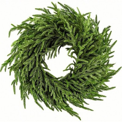 24 inch Norfolk Pine Wreath Front Door Real Artificial Green Wreath Realistic Holiday Decoration Home Decor initial standard | Target