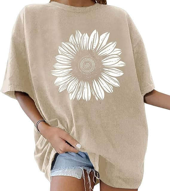 ORANDESIGNE Women’s Oversized Graphic Print Short Sleeve Tunic Tops Crew Neck Casual Drop Shoul... | Amazon (US)