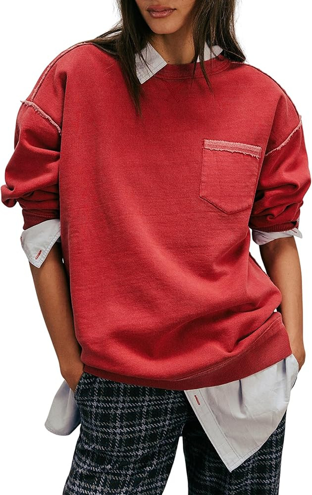 Oversized Sweatshirts for Women Long Sleeve Casual Crewneck Pullover 2024 Fall Cute Top | Amazon (US)