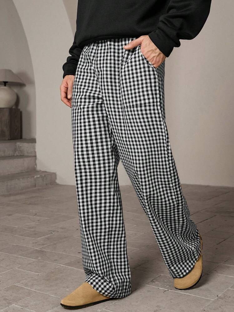 Manfinity VCAY Men's Woven Casual Loose Fit Plaid Straight Leg Pants | SHEIN