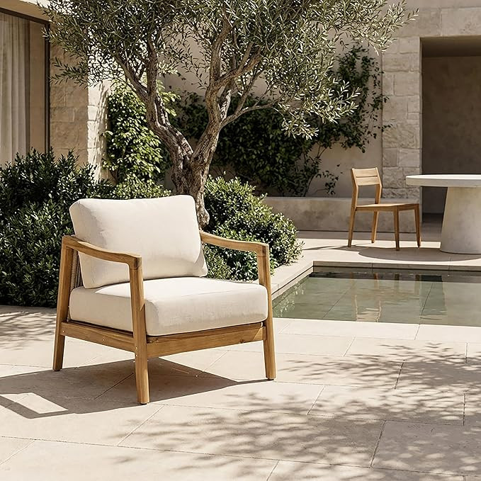 Christopher Knight Home Seward Acacia Wood Lounge Chair Outdoor with Removable Cushion, Solid Woo... | Amazon (US)