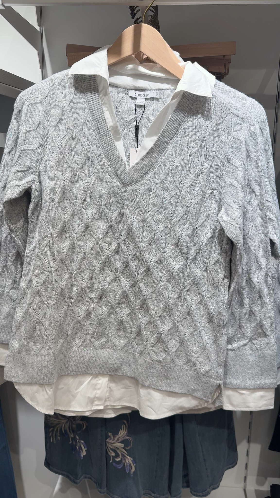 Get two in one with our bestselling Classic Built-In Shirt Knit Sweater. The cuff, collar, and hem details of a woven collared shirt are built-in to a soft, lightweight knit sweater. Wear this pullover with ankle jeans for a fast and flattering outfit.
I wear a size 0 in Chico’s unique sizing. That is about a size 6

#LTKHoliday #LTKWorkwear #LTKOver40
