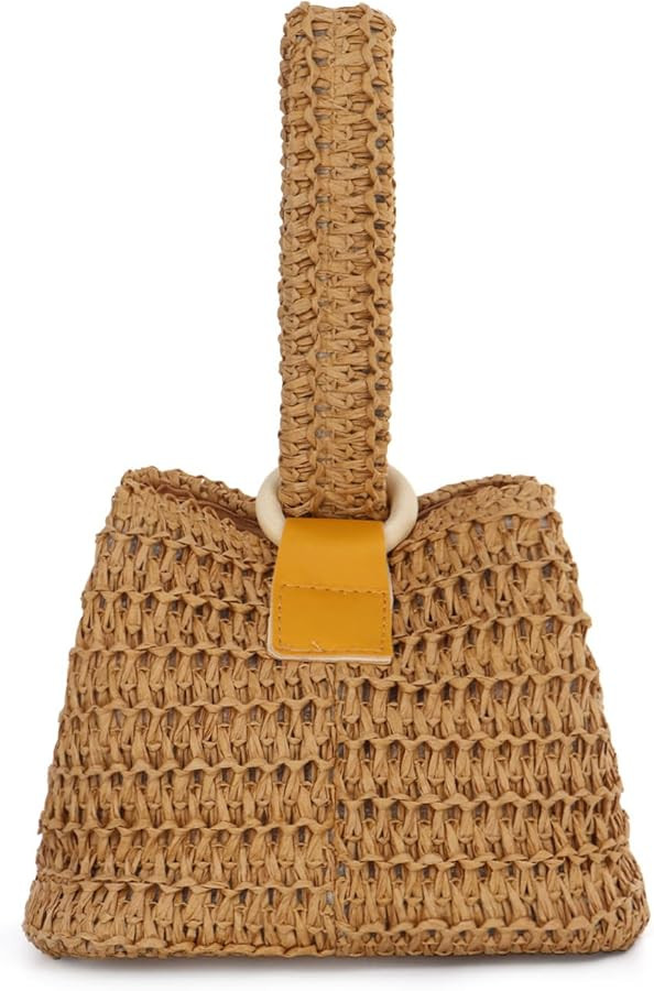 KUANG! Women's Straw Clutch Handbag Loop Knot Purse Bucket Handbag Wristlet Small Tote Chain Bag ... | Amazon (US)