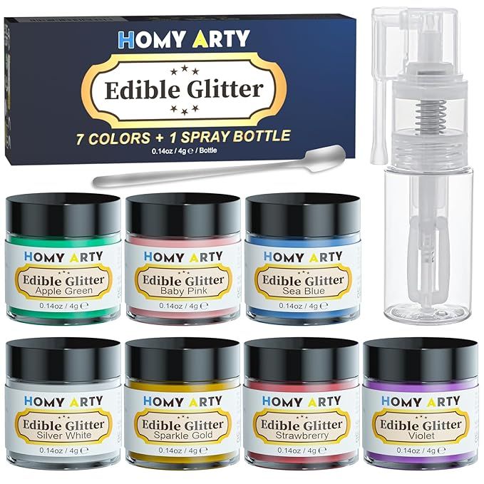 Edible Glitter Spray - 7 Colors x 4g, Luster Dust Edible Glitter for Cocktails, Vegan Drink Glitt... | Amazon (US)