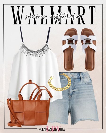 Summer simplicity meets style with our Walmart favorites: denim shorts paired with a chic spaghetti strap blouse. Add flair with a delicate bracelet, a trendy handbag, and comfy slide sandals. Effortless, versatile, and always budget-friendly! ☀️ 

#LTKSeasonal #LTKfindsunder100 #LTKstyletip