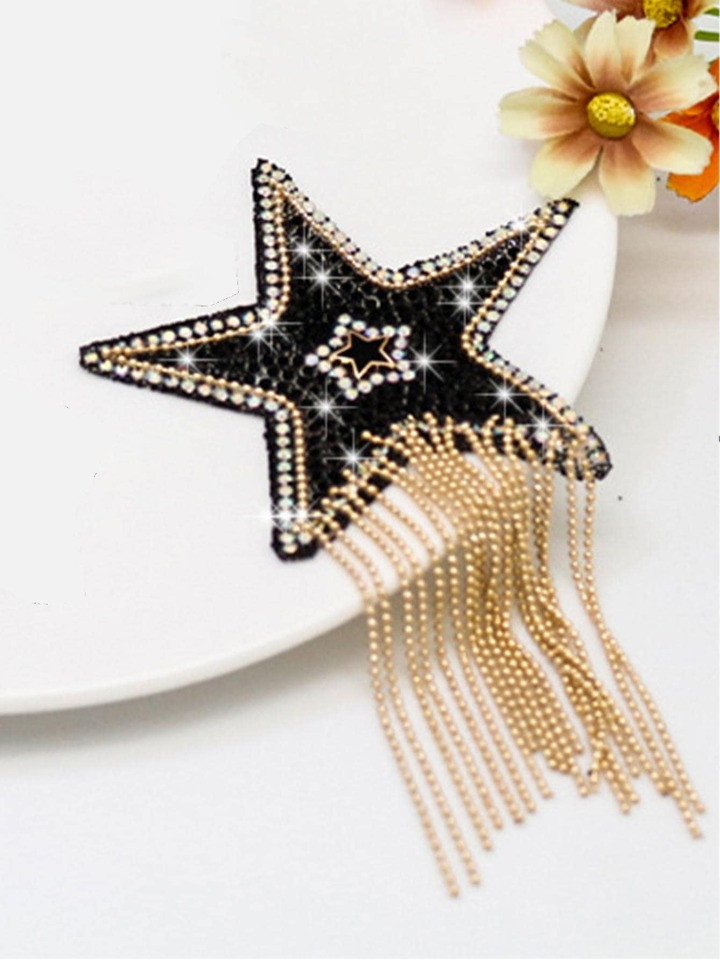 1pc ABS Patch Sticker, Fashionable Rhinestone & Tassel Decor Star Design Sewing Craft Decoration ... | SHEIN