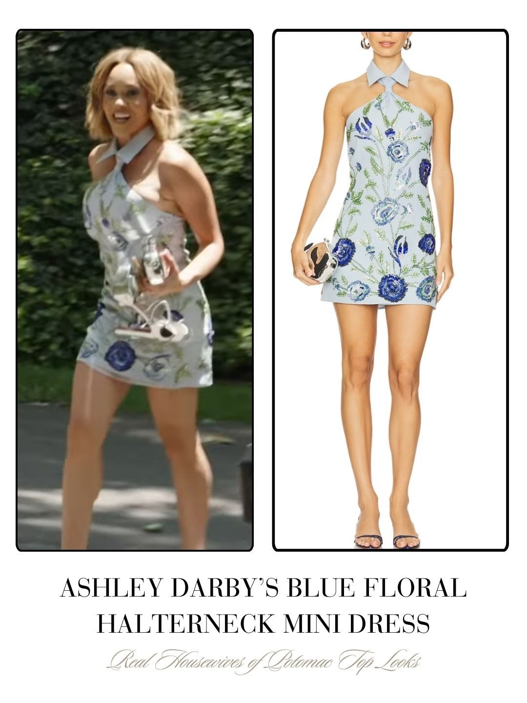 Ashley Darby’s Blue Floral Halterneck Dress 