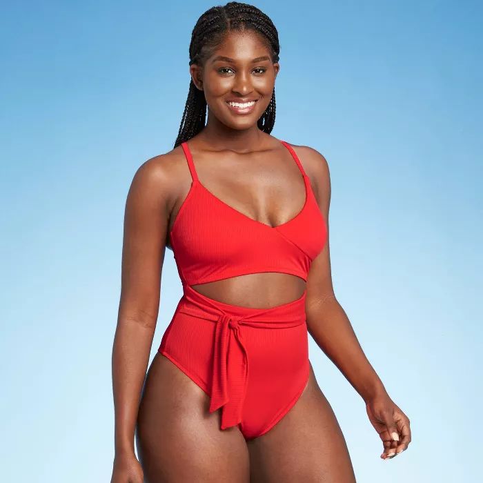 Women's Front Cut Out Sash-Tie Ribbed One Piece Swimsuit - Shade & Shore™ | Target