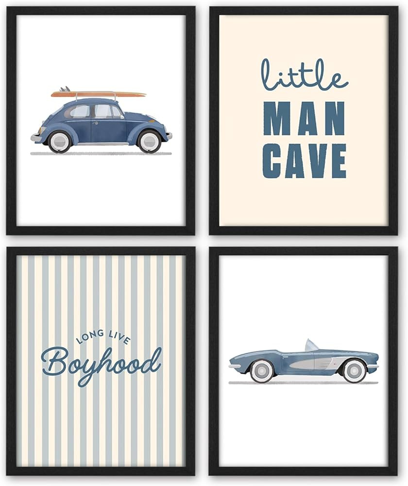 NaZaUK Baby Boy Nursery Decor Poster, Long Live Boyhood Room Decor Wall Art Prints Set of 4, Car ... | Amazon (US)