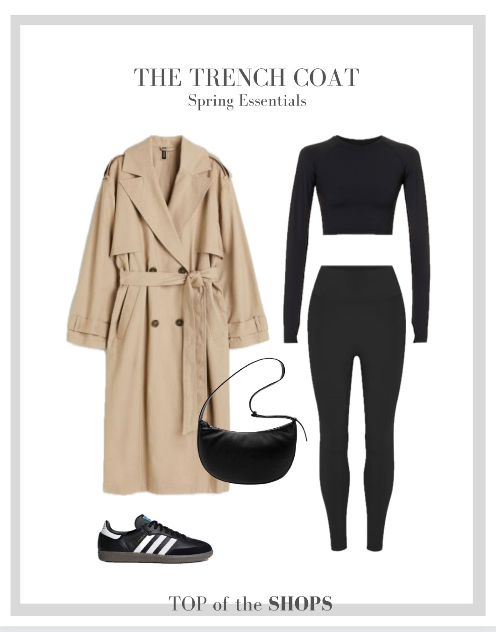 Spring Style, Spring Outfit Inspiration, Trench Coat, High Street Trench Coats, H&M, & Other Stories, Mango, Wardrobe Staple, Capsule Wardrobe, Adidas Sambas, Adanola Set, Black Leggings, Cross Body Bag

#LTKstyletip #LTKSeasonal #LTKeurope