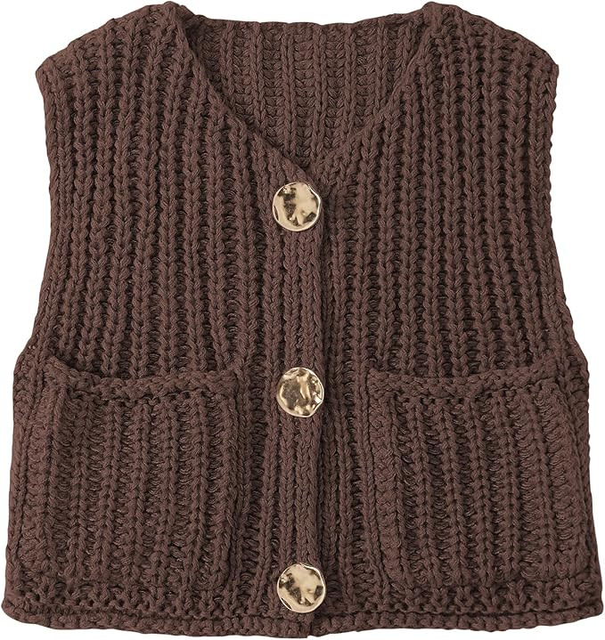 UEU Womens Chunky Sweater Vest Button Down Sleeveless Cardigan V Neck Crop Crochet Knit Tops 2025... | Amazon (US)