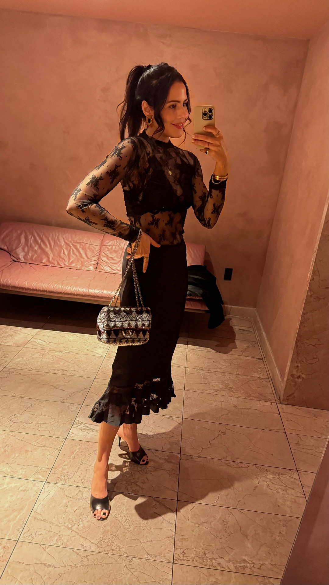 Trying a slightly different look with my hair last night… what do you ladies think? ✨A lace blouse (under $50 😱) + flowing black silk skirt with lace trim is one of those timeless combinations that never fails. Paired with Saint Laurent mules and a borrowed Chanel bag from @vivrelle for the perfect finishing touch. Get this Chanel bag for 1 month free with code: DIANACAROLINA 
Lip Gloss Color: Fizz 
Skirt Size: Small 
Top size: Small (runs tight so I wouldn’t mind sizing up) 
#OOTN #Elegant #chanel

#LTKootd #LTKTall #LTKgrwm