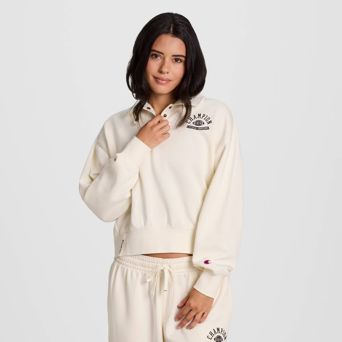 Champion Women's Long Sleeve Fleece 1/4 Snap Cropped Pullover | Target