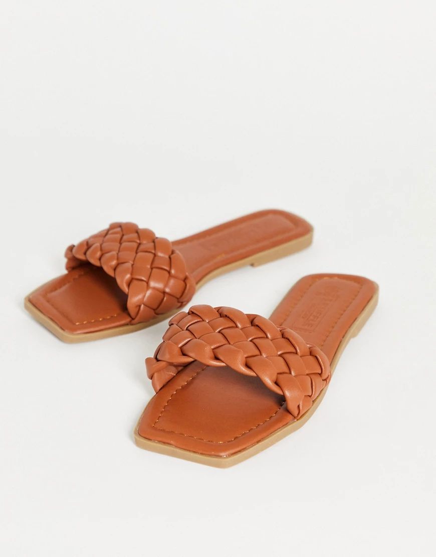 Truffle Collection square toe flat sliders in tan-Brown | ASOS (Global)