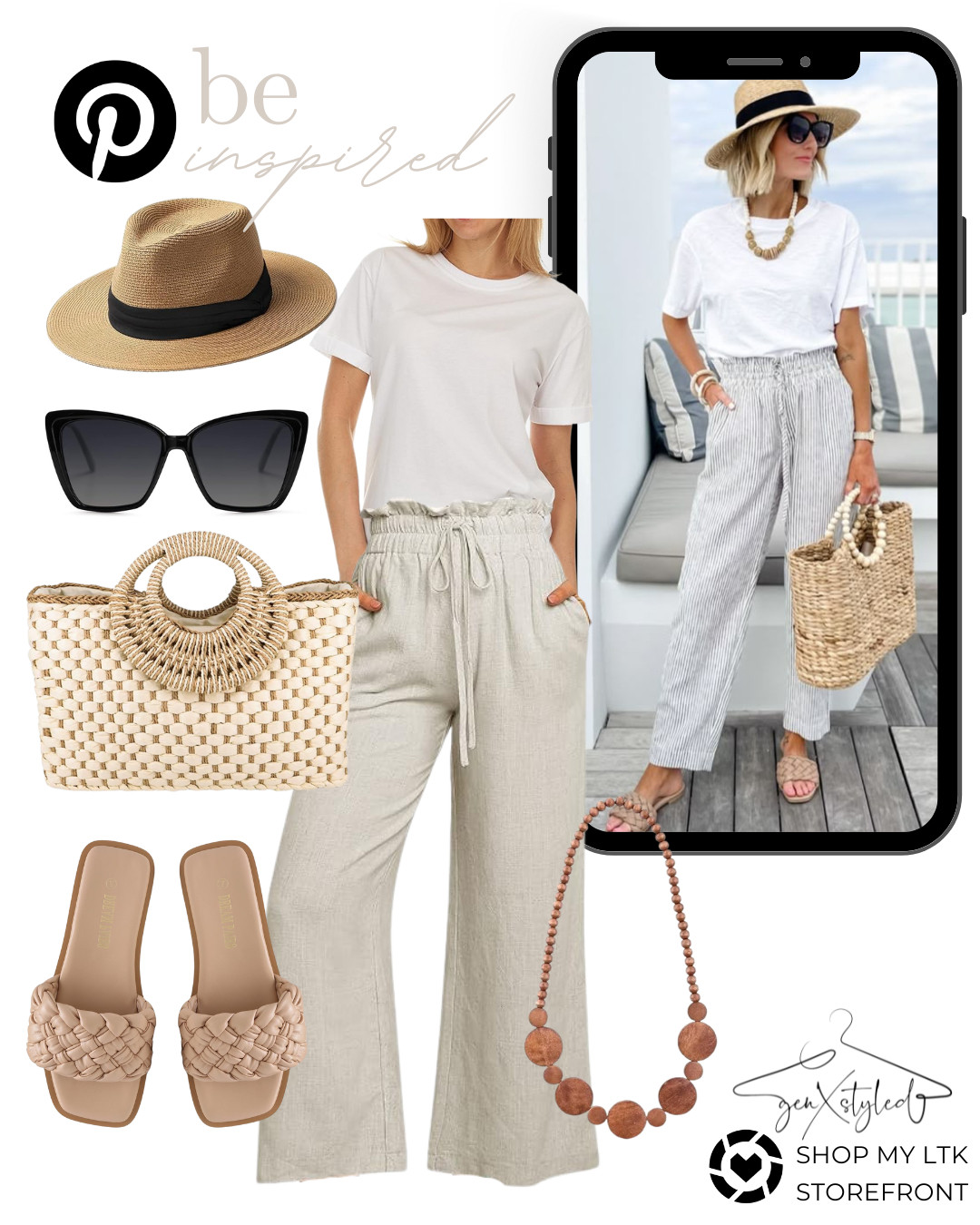 Effortless summer style inspired by Pinterest.
This look is all about easy, elevated essentials, lightweight wide-leg pants, a crisp white tee, and woven accessories that pull it all together.

#PinterestInspired #SummerStyle #NeutralOutfit #ChicAndSimple #LinenStyle #genXstyled #ShopMyLTK #UGCStyle #WomensFashionOver40 #ClassicSummerLook #EffortlessStyle #LTKfashion 

 #LTKSummerEdit #LTKSeasonal #LTKStyleTip
