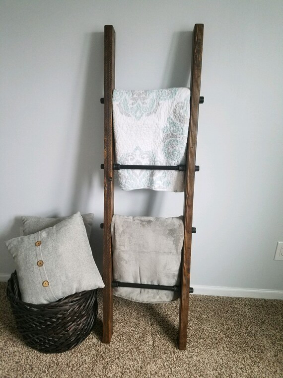 Industrial Blanket Ladder. Steel Pipe and Rustic Wood Ladder. | Etsy | Etsy (US)