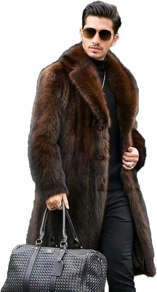 INVACHI Men's Faux Fur Coat Winter Long Faux Mink Coat Fluffy Thick Trench Coat for Men | Amazon (CA)