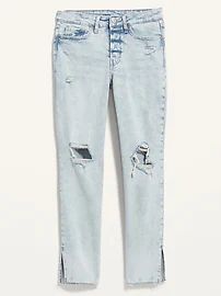 High-Waisted Button-Fly OG Straight Ripped Side-Slit Jeans for Women | Old Navy (US)