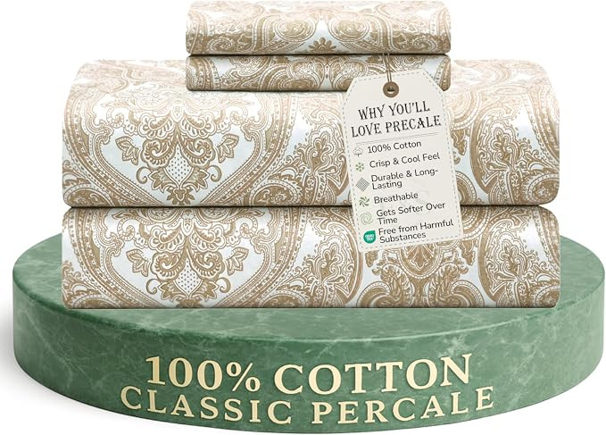 Feather & Stitch Softest 100% Cotton Sheets, 300 Thread Count Percale Weave Bedding, 16" Deep Poc... | Amazon (US)