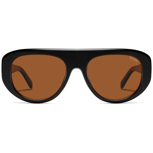 SOJOS Retro Oversized Aviator Polarized Sunglasses for Women Trendy Shades Vintage Style Chic Sun Glasses SJ2706 Black/Brown | Amazon (US)