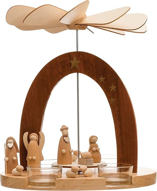 Creative Co-Op 8-1/2"L x 12-1/2"W x 9" H Wood Christmas Pyramid w/Nativity Tealight and Votive Ho... | Amazon (US)