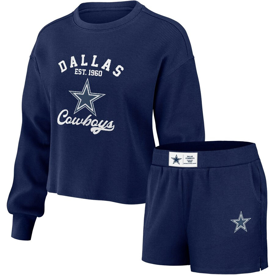 Dallas Cowboys WEAR by Erin Andrews Women's Waffle Knit Long Sleeve T-Shirt & Shorts Lounge Set -... | Fanatics
