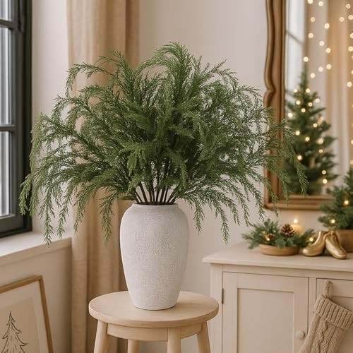 Giegxin 6 Pcs Christmas Artificial Cedar Branches Realistic Modern Greenery Norfolk Pine Stems Xm... | Amazon (US)