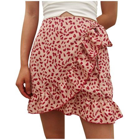 JDEFEG Crib Skirt Women Summer Casual High Waist Floral Print Ruffled Beach Zipper Short Skirt Pleat | Walmart (US)