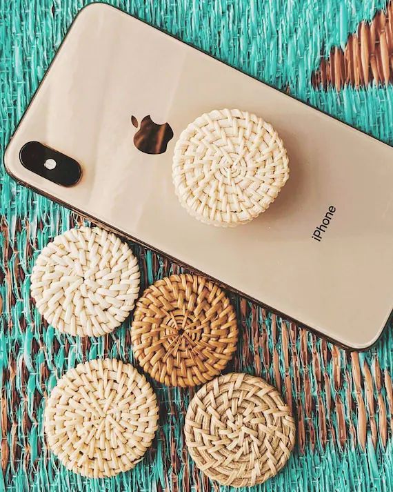 REAL PopSocket - high quality base! Rattan, wicker, natural cellphone grip | Etsy (US)