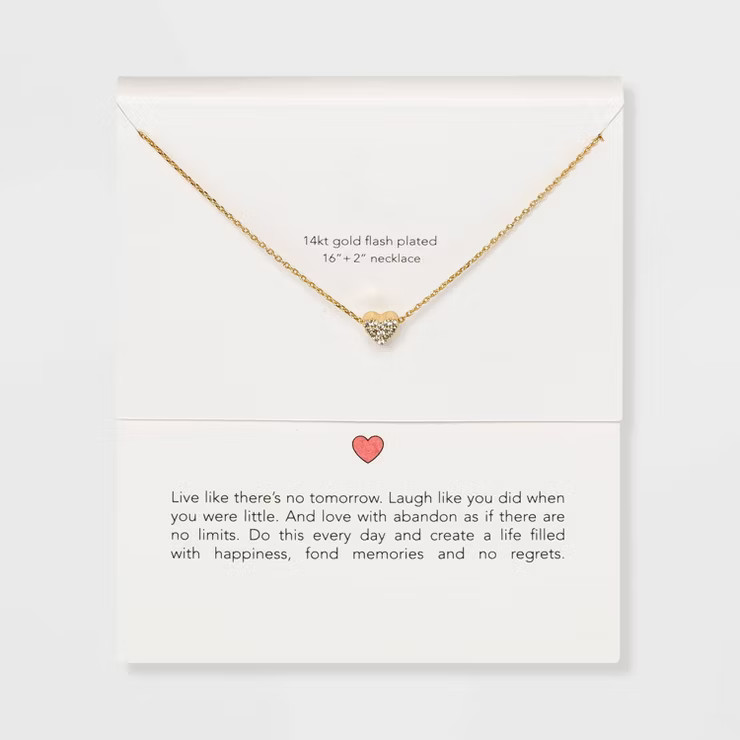 Silver Plated Gold Dipped Micro Pave Heart Cubic Zirconia Pendant Necklace - Gold | Target