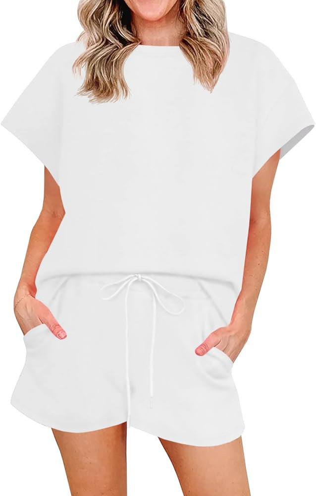 Imily Bela Womens 2 Piece Lounge Sets Summer Short Sleeve Tops and Shorts Set Airport Travel Outf... | Amazon (US)