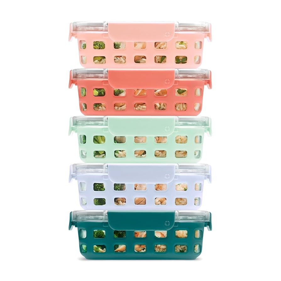 Ello Duraglass 3.4 Cup Meal Prep Sets 10Pc, 5 Pack Set- Glass Food Storage Container with Silicon... | Amazon (US)